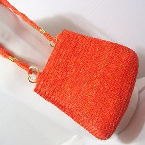Orange Straw Handbag Tote Cord Handles NWOT